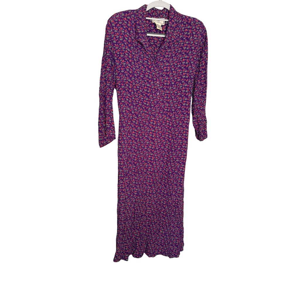 April Cornell Aimee purple floral print collared 1/2 button down dress midi